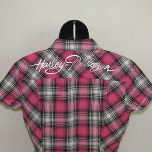 Harley Davidson Snap Front Plaid Shirt with Graphics / Size Medium